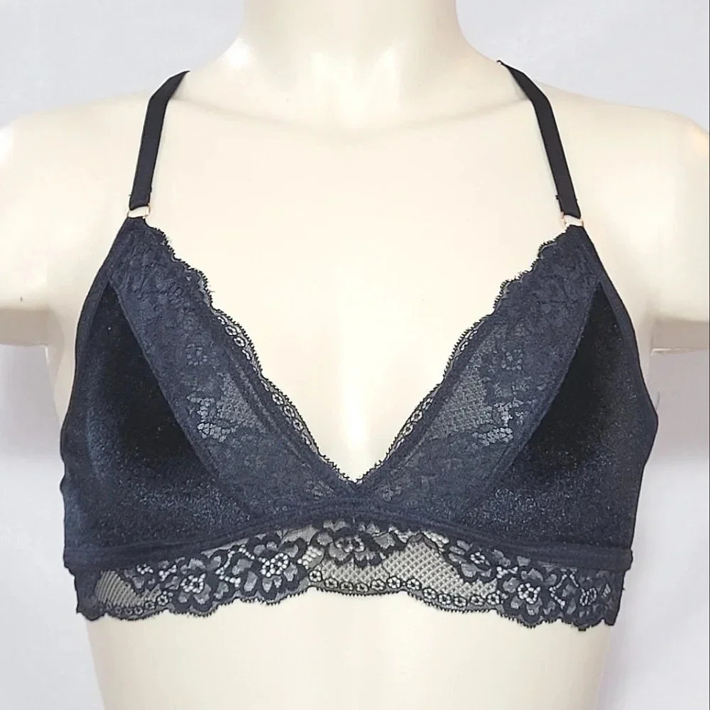 SMALL Gilligan & O'Malley Velvet and Lace Bralette Ebony Black NWT‎